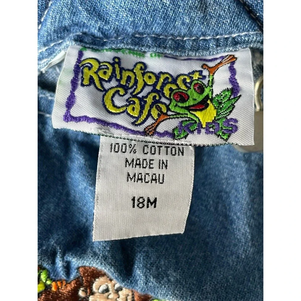 Vintage 90s Rainforest Cafe Overalls Embroidered Frog Animals 18M Macau